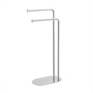 Toallero de pie para baño con dos brazos, base ovalada y acabado cromado - Product Image 3