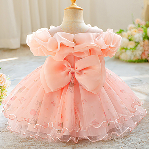 Abito da fata fiore rosa <span class=keywords><strong>per</strong></span> bambine neonato principessa abito da sposa con quadrato o colletto a collo alto festa di compleanno - Product Image 4