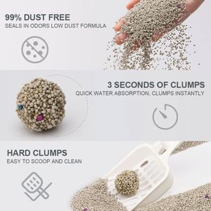 ทรายแมวยี่ห้อพรีเมี่ยมคุณภาพดี ลดฝุ่น กลิ่นไม่รั่วซึม จับตัวเป็นก้อนแข็ง 100% เบนโทไนต์ธรรมชาติ - Product Image 2