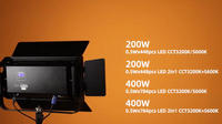 Panneau lumineux LED 400W CCT 3200K/5600K, contrôle DMX512, source COB pour théâtre, cinéma, opéra, scène