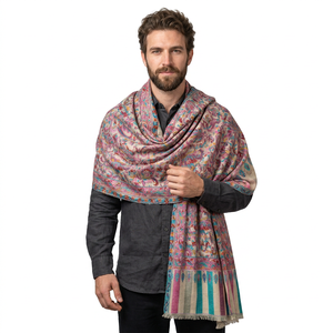 Antique Indian Long Kani <b>Shawls</b> Handmade Pashmina Cashmere Wool Silk Woven Satin Premium Upmarket Kashmir Pattern Breathable - Product Image 6