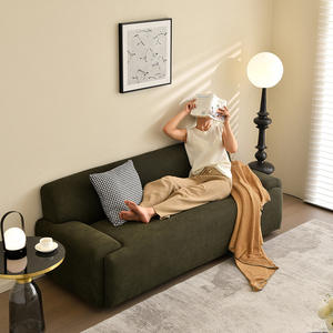 Sofá de tela de pana retro en forma de U, diseño cuadrado, relleno de espuma, tapizado, para sala de estar, para apartamentos pequeños, uso adulto. - Product Image 4