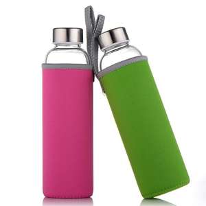 KC-08632 Stylish Glass Water Bottle with black Nylon Sleeve Portable Drinking Bottles