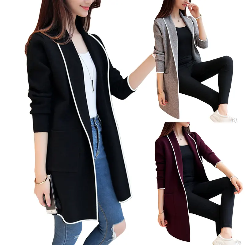 New Hot Sale Women Long Cardigan Mid-long Style Women Long Coat Solid for Winter Knitted Casual Standard Crew Neck Autumn