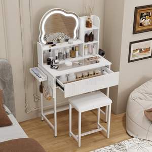 Petit bureau de maquillage pliable Phoenix Home avec miroir, lumières et chaise - Product Image 4