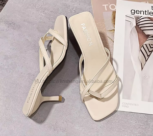 Top Selling High Heel Women Shoes Sandals With Fashionable Design Summer New Style <b>Clip</b> Toe Cross Strap Chunky - Product Image 5