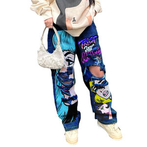 Custom Mujer Blue <span class=keywords><strong>oversize</strong></span> Pantalones <span class=keywords><strong>Jeans</strong></span> all'ingrosso Pour Femmes moda Buggy <span class=keywords><strong>Jeans</strong></span> Denim pantaloni per le donne - Product Image 3