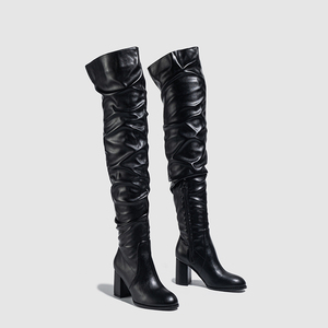 Bottes noires à talon épais et élastique pour femme, talons hauts, mode, sexy, au-dessus du genou - Product Image 3