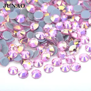 JUNAO Good Price SS4-SS30 Iron On Crystal Rhinestones AB Colors Hotfix Rhinestones SS10 Clothes Glass Heat On Stones For Wedding