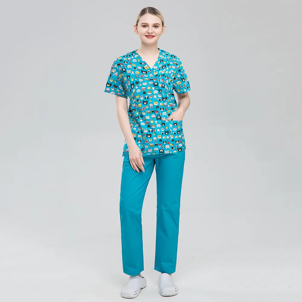 Uniformes médicos de enfermería, conjuntos de manga corta, 100% algodón, Tops médicos de Hospital, gran oferta