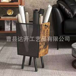 Cesta de Almacenamiento de Madera con Malla Metálica y Patas 30x17.5x46cm para Uso Doméstico - Product Image 2