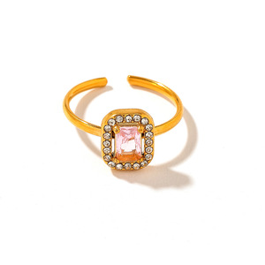 <b>Open</b> <b>Ring</b> Pink Zircon Geometric Shape 18k Gold Plated Women's Jewelry Gift - Product Image 4