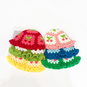 En gros Doux Fleur <span class=keywords><strong>Crochet</strong></span> Tricoté À La Main Chapeau Seau Vintage Fleur Coton Tricoté À La Main Creux Chapeau De Pêcheur - Product Image 5