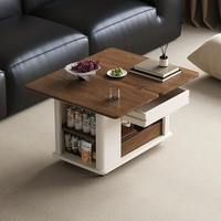 Table basse moderne en bois massif à bords rectangulaires, écologique, durable, pliable, en MDF, avec chariot mobile rotatif pour