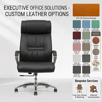 Fauteuil de bureau de direction ergonomique en cuir à dossier haut, pivotant et inclinable, avec base en aluminium robuste