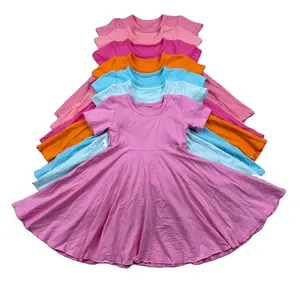 Qingli OEM Solid Twirl Dress 39 Colors Cotton Baby Dress Summer Dress For Girls