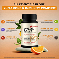 Cápsulas de Vitamina D3 K2 de 10000 UI con Magnesio y Zinc de Biokom, Marca Privada OEM al por Mayor, para la Salud Inmunológica, Muscular y Ósea para Hombres y Mujeres