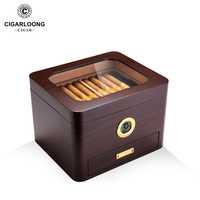 CIGARLOONG Classique Laque Double Couche Grande Capacité Fenêtre Transparente Bois de Cèdre Cave à Cigares Tiroirs Étanche à l'humidité