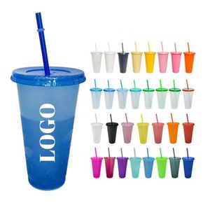 Gobelets magiques en plastique personnalisés avec logo, 16oz/24oz, à paillettes et changeant de couleur, avec paille, sans BPA, pour le camping (vente en gros) - Product Image 1