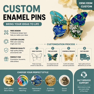 Pin de esmalte al por mayor personalizado, insignia metálica de mariposa con pintura al óleo de <span class=keywords><strong>Van</strong></span> <span class=keywords><strong>Gogh</strong></span>, pin de solapa artístico - Product Image 1