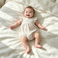 Combinaison bébé fille en coton biologique, manches courtes, boutons-pression, imprimé vintage, barboteuse nouveau-né, logo personnalisé, vêtement écologique teint en pièce