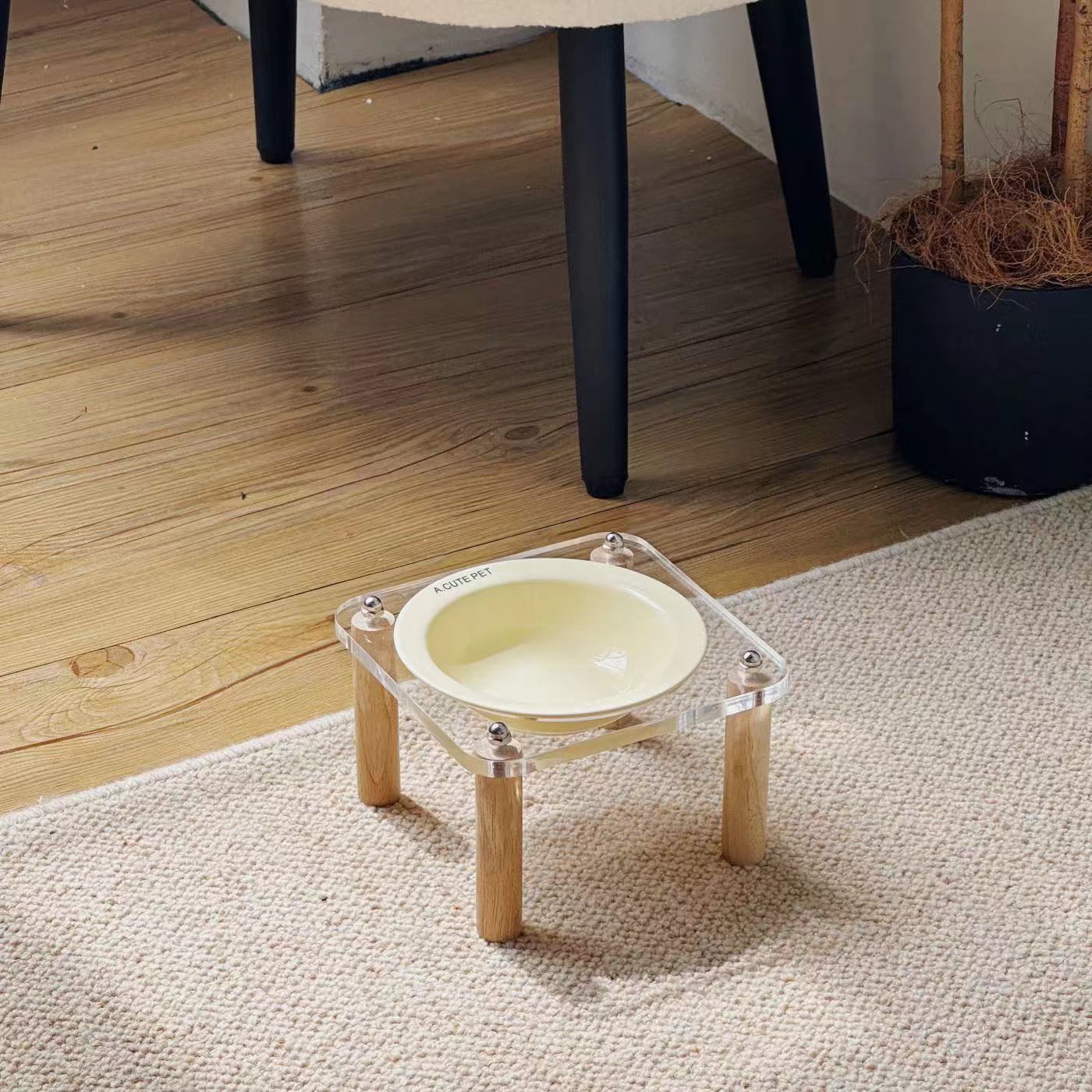 SKU-3 - Single acrylic wooden leg stand + yellow ceramic bowl