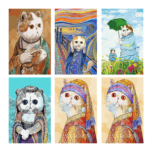 Kit <span class=keywords><strong>de</strong></span> pintura famosa <span class=keywords><strong>de</strong></span> dibujos animados al por mayor DIY pintura por números gato pintura al óleo por número Animal - Product Image 2