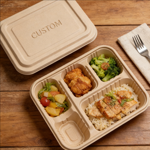 Boîtes alimentaires jetables en papier kraft 24oz à 5 compartiments, boîte à charcuterie ronde de 280 mm pour restaurant, OEM ODM Eco - Product Image 6