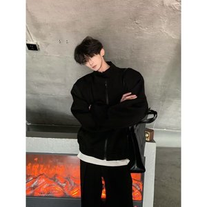 Conjunto de Dos Piezas para Hombre, Primavera-Otoño 2024, Chaqueta Cárdigan con Cuello Alto de Satén, Estilo Deportivo Casual, Pantalones Largos Holgados con Estampado de Puntos - Product Image 2