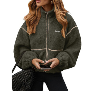 Factory Custom Logo Contrast Color Tape Elastic Cuff <strong>Teddy</strong> Fleece Womens Outdoor WInter Jackets <strong>Hoodie</strong> - Product Image 5