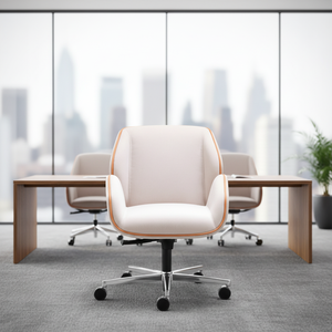 Silla de Oficina Ejecutiva Giratoria Ergonómica de Diseño Moderno Suoni con Acabado en Cuero y Estructura de Madera para Reuniones - Product Image 4