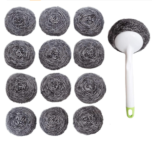 Lot de 12 grandes brosses de <span class=keywords><strong>nettoyage</strong></span> en acier inoxydable 40 grammes avec poignée tampons de <span class=keywords><strong>nettoyage</strong></span> de cuisine pour les tâches de <span class=keywords><strong>nettoyage</strong></span> difficiles - Product Image 1