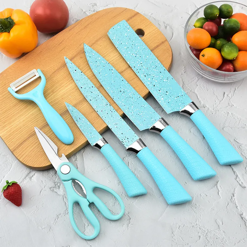 घर उपहार सेट रंगीन तारों से डॉट्स 6pcs रसोई के चाकू सेट रंगीन रसोई चाकू