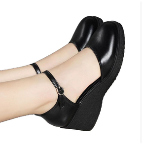 Scarpe da Lavoro da Donna con Tacco Spesso 6cm, Punta Quadrata, in <span class=keywords><strong>Pelle</strong></span> Traforata con Bottone Singolo, Adatte per il Lavoro - Product Image 6