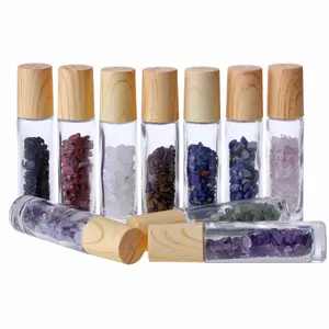 23 ml perfumes Suppliers-Frascos de vidro transparentes s692 10ml, cobertura de garrafa de perfume com rolo de vidro, esfera de pedra de quartzo, grão de madeira, garrafa de vidro