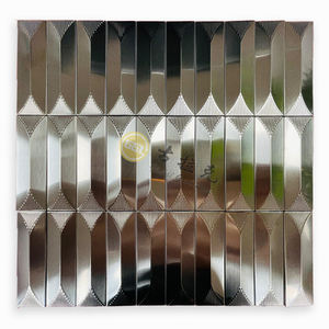 Tuile <span class=keywords><strong>de</strong></span> mosaïque en métal en acier inoxydable à Texture brillante/brossée haut <span class=keywords><strong>de</strong></span> gamme pour mur intérieur dosseret cuisine maison hôtel Villa décor - Product Image 1
