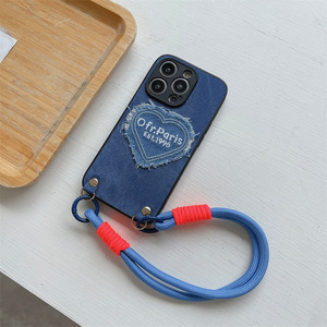 Superventas Denim en forma de corazón para <span class=keywords><strong>iPhone</strong></span> 17Air Phone Case 16pro <span class=keywords><strong>Cuerda</strong></span> de mano trenzada 15max Anti-caída <span class=keywords><strong>12</strong></span> Cubierta protectora - Product Image 2