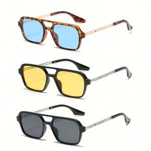 Lunettes de soleil rétro bleues léopard à double pont, petites lunettes de soleil carrées de pilote pour femmes, vente en gros - Product Image 5