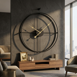Minimalist <b>Oversized</b> Round Metal <b>Wall</b> <b>Clock</b> Quartz Analog Hanging <b>Clock</b> for Living Room Abstract Geometric Design - Product Image 4