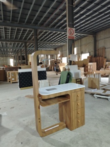 Bàn móng tay màu gỗ hiện đại với đèn LED đá trắng sáng đèn làm móng tay thiết kế thời trang 8 năm bảo hành - Product Image 5