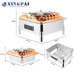 XINGPAI Restaurant & Hotel fornisce piatti in acciaio inossidabile set scaldabagno di lusso con coperchio in vetro - Product Image 6