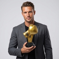 Trophée de boxe gravé sur mesure en stock, expédition rapide, récompense de champion de combat de boxe, logo personnalisé, prix d'honneur