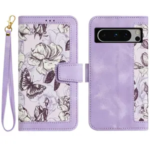 Funda de cuero tipo billetera con diseños de flores para niñas, mujeres, ranuras para tarjetas, funda de teléfono móvil de PU para Google Pixel 8 8Pro