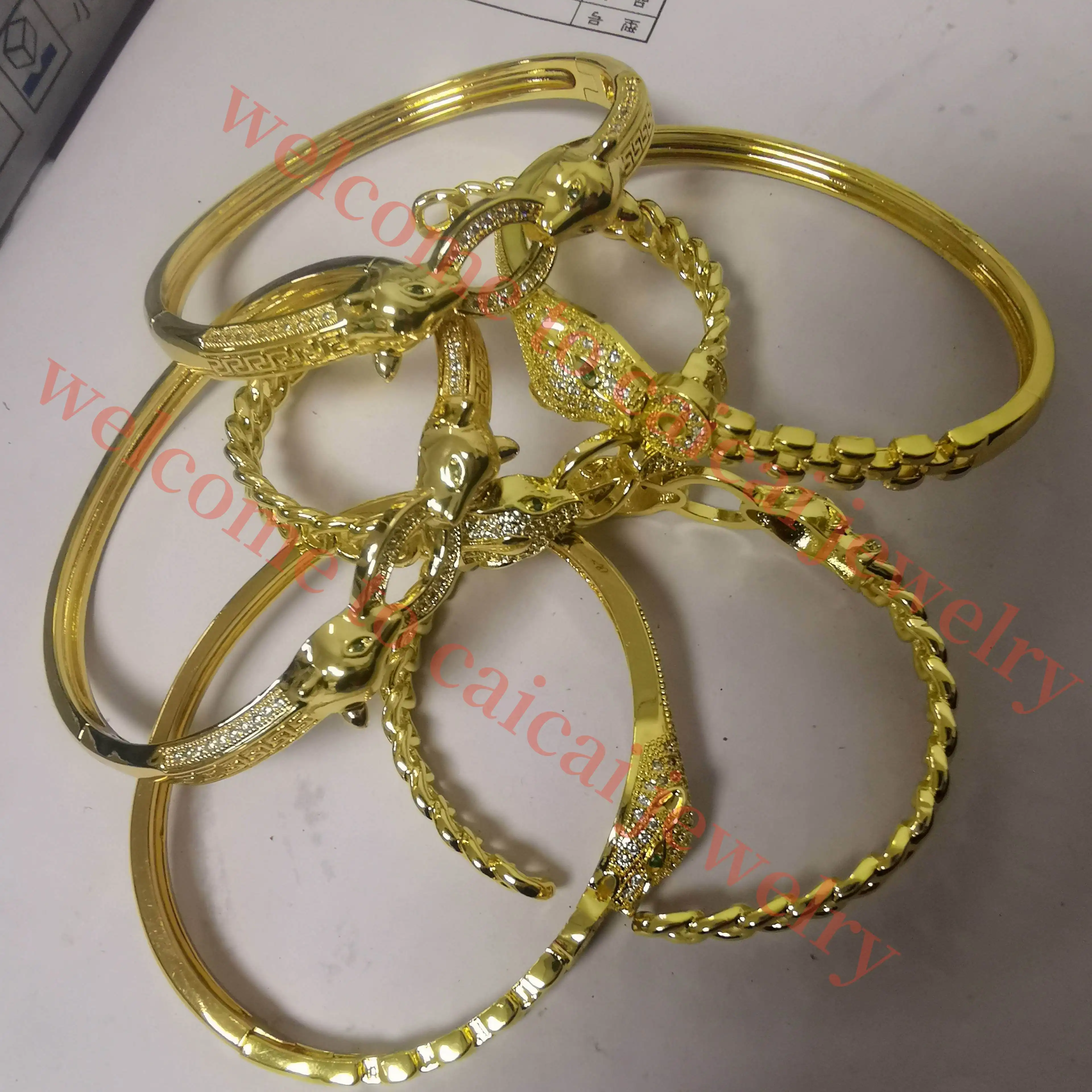 Fashion Summer 14k Bangle Gold Plated punk style brass Cuff Bangle Opening Cubic Zirconia Bangles Fine Jewelry