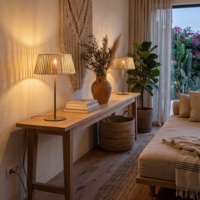 Lampe de table en corde tressée couleur sable avec support métallique, lampe de chevet décorative pour la vente en gros aux magasins de meubles