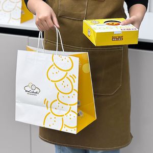 Custom Eco-Friendly Disposable Biodegradable Recyclable Kraft Paper <b>Bag</b> Flat Handles Offset Printing for Bakery Dessert Cookies - Product Image 3