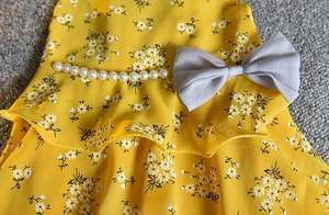 Robes décontractées pour filles, enfants, couleur jaune coréenne, avec bijoux et nœud décoratif - Product Image 4