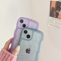 Clair TPU Brillant Mobile Téléphone Cas pour iPhone 13 14 15 16 Transparent Couleur Goutte Colle Paillettes Grande Vague Bord Housse De Protection