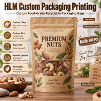 Sachet Doypack Personnalisé en Papier Kraft Qualité Alimentaire avec Fenêtre et Fermeture Zip Refermable pour Emballage de Snacks et Noix