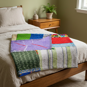 Indio 100% algodón Vintage Sari Reversible Kantha Patchwork cubierta de cama - Product Image 2